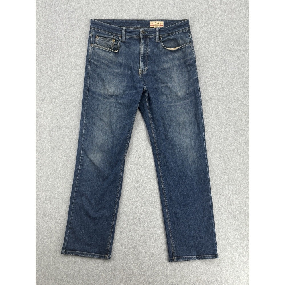 Orvis Five Pocket Jeans Men's 34x30 Blue Straight Stretch Denim